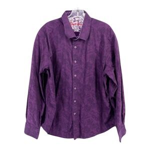 Robert Graham Mens 2XL Purple Floral Print Long Sleeve‎ Button Up Shirt